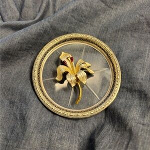 Vintage Signed Cerrito White & Red Enamel Lily Brooch